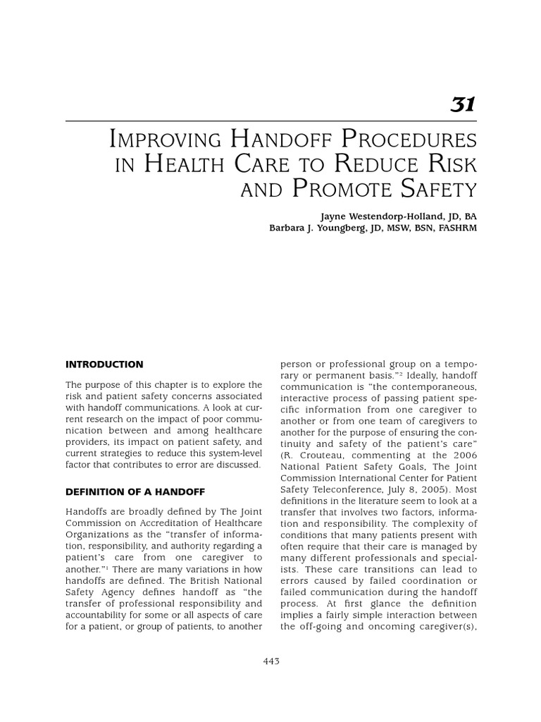 K 15 - Chapter 31. Improving Handoff Procedures in Health Care To ...