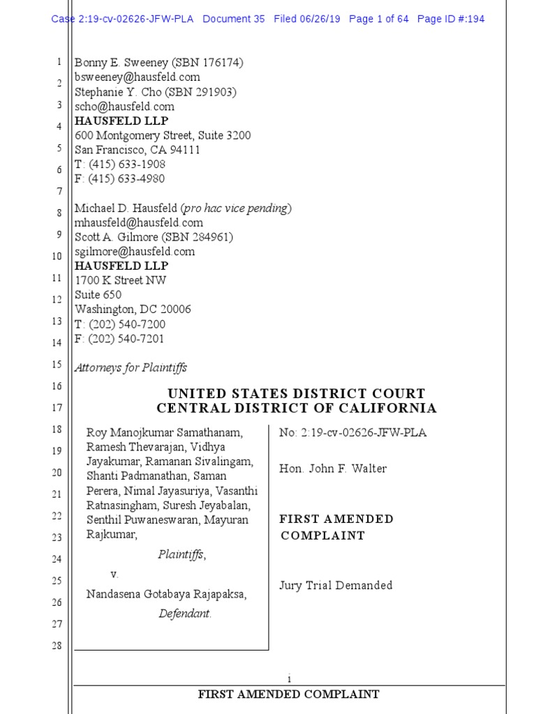 Ecf no 0035 first amended complaint pdf torture sri lanka