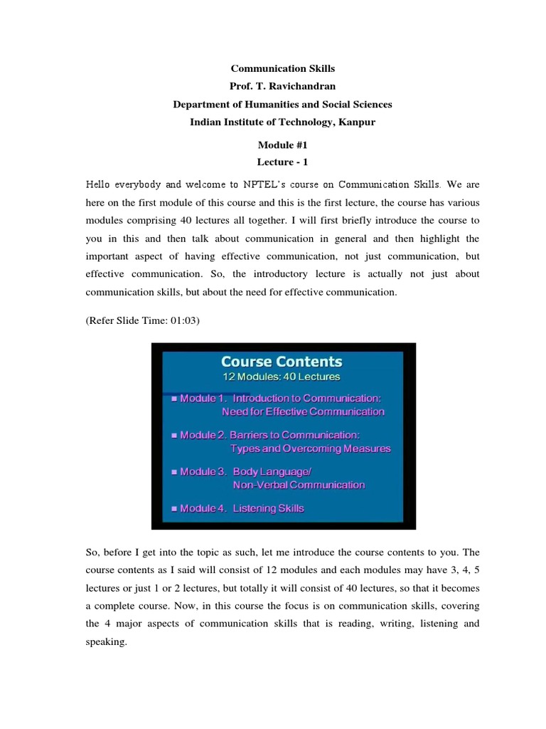 Communication Skills PDF | PDF | Nonverbal Communication | Lecture