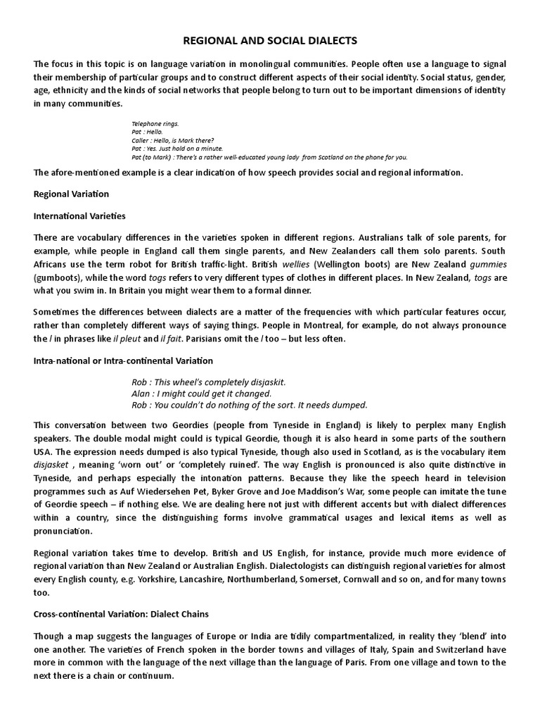 Regional and Social Dialects - FINAL | PDF | Dialect | Accent ...