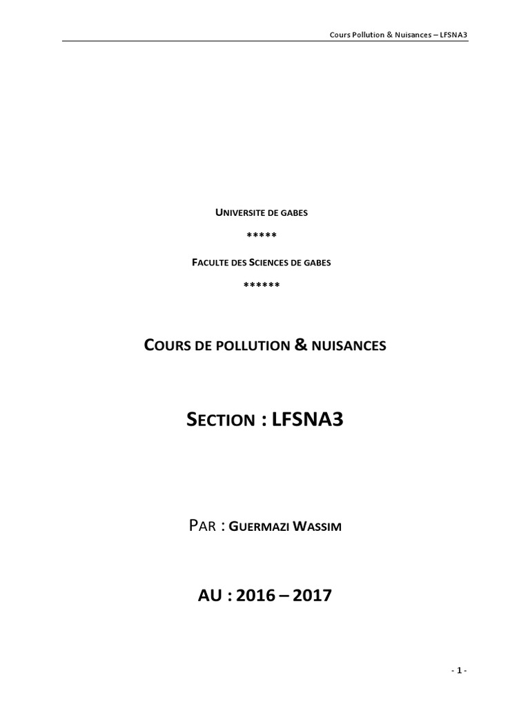 Cours sur la Pollution et Nuisances | PDF | Pollution de l'air ...