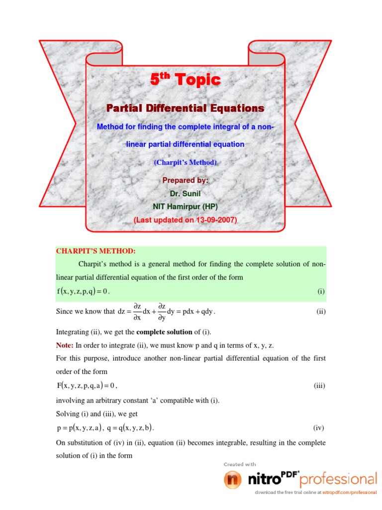 5 Charpit S Method Pdf Nonlinear System Differential Equations