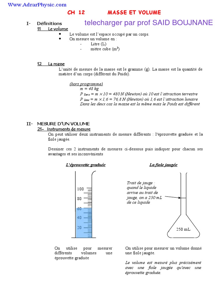 Comment Mesurer La Masse D un Liquide Avec Une Balance Schéma Cr1 - Masse Et Volume | PDF | Litre | Balance (instrument)