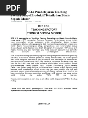 Contoh Rpp K13 Pembelajaran Teaching Factory Mapel Produktif Teknik Dan Bisnis Sepeda Motor Docx