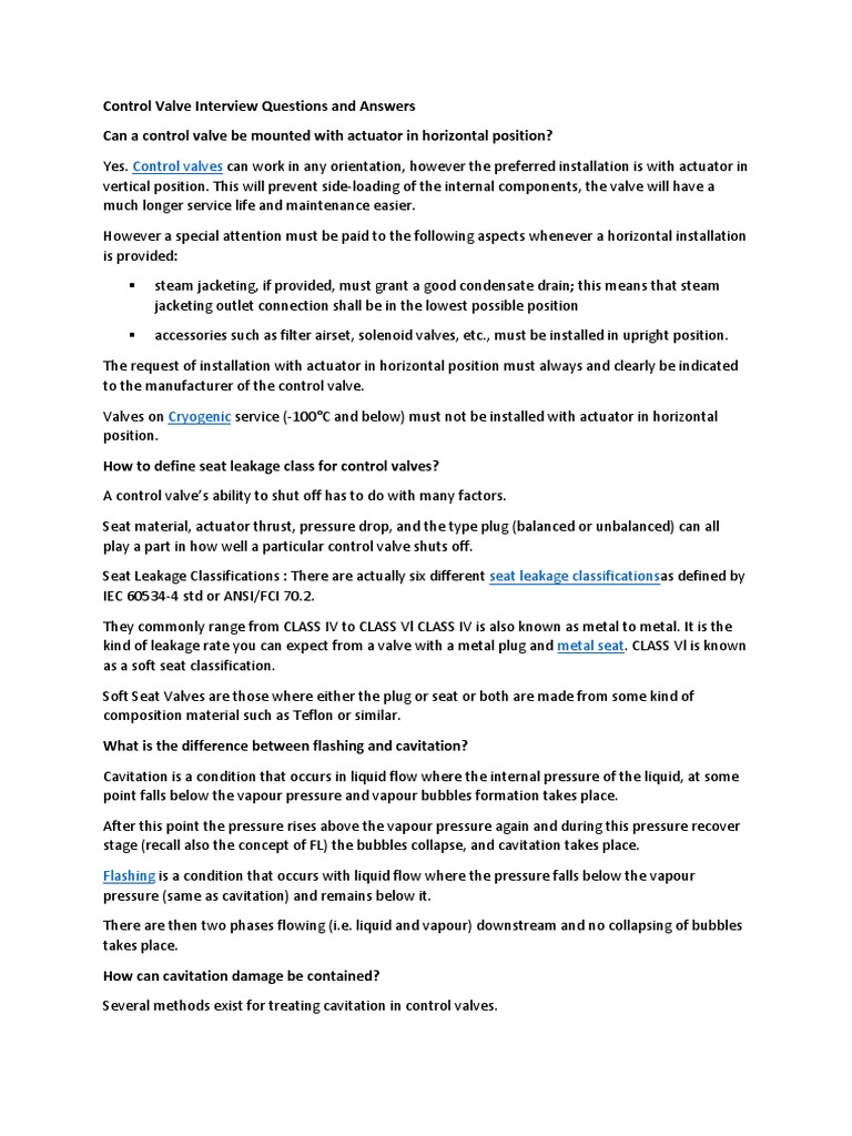 Control Valve Interview Questions And Answers Pdf Valve Relay