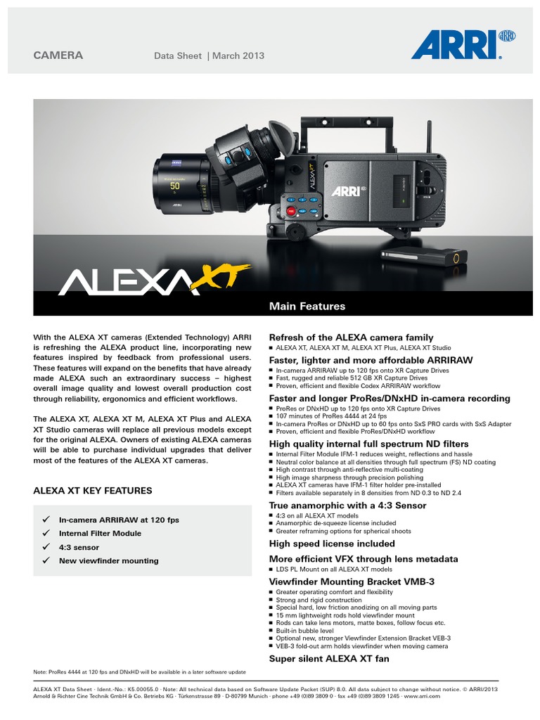 2013 04-03 ALEXA XT - Data Sheet | PDF | Filmmaking | Recording Devices