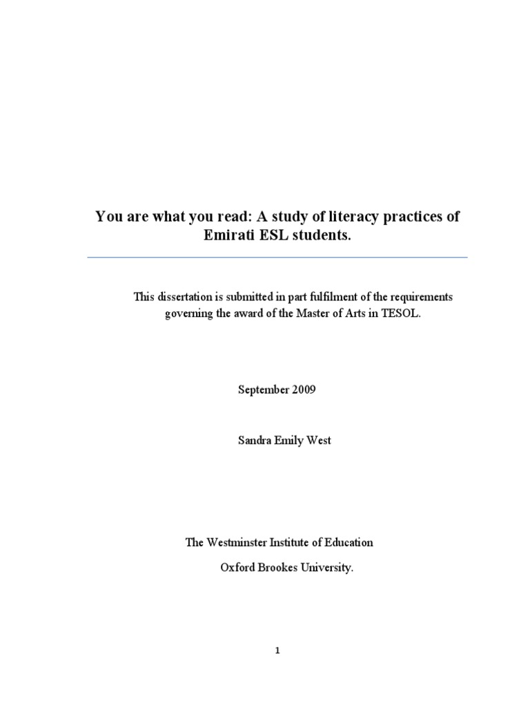 You Are What You Read: A Study of Literacy Practices of Emirati ESL ...