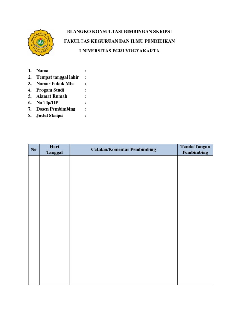 Blangko Konsultasi Bimbingan Skripsi