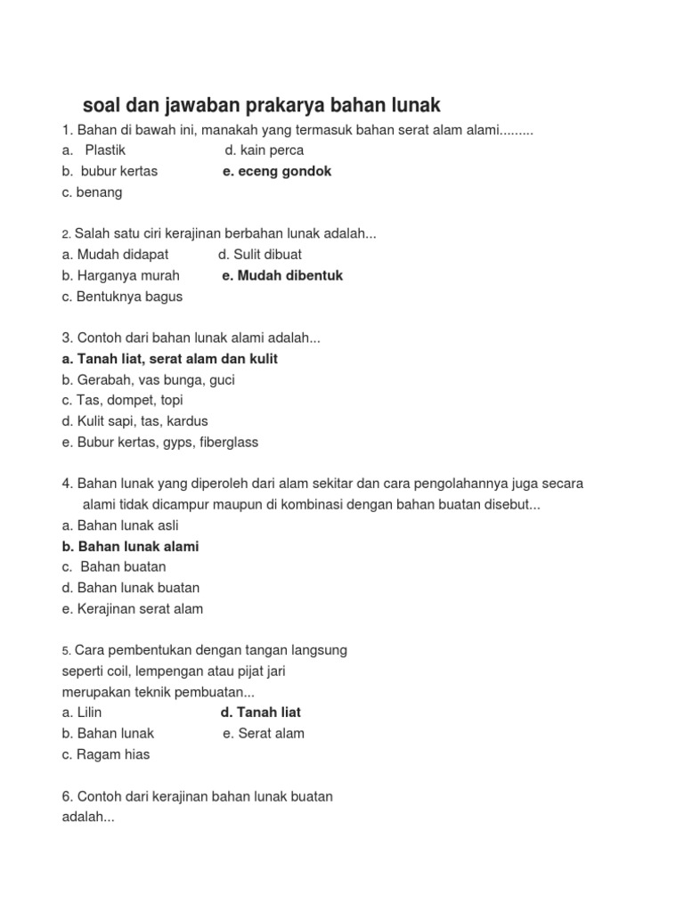 Soal Prakarya Bab 1 Kerajinan Bahan Lunak Guru Paud Soal Prakarya Bab 1 Kerajinan Bahan Lunak Guru Paud