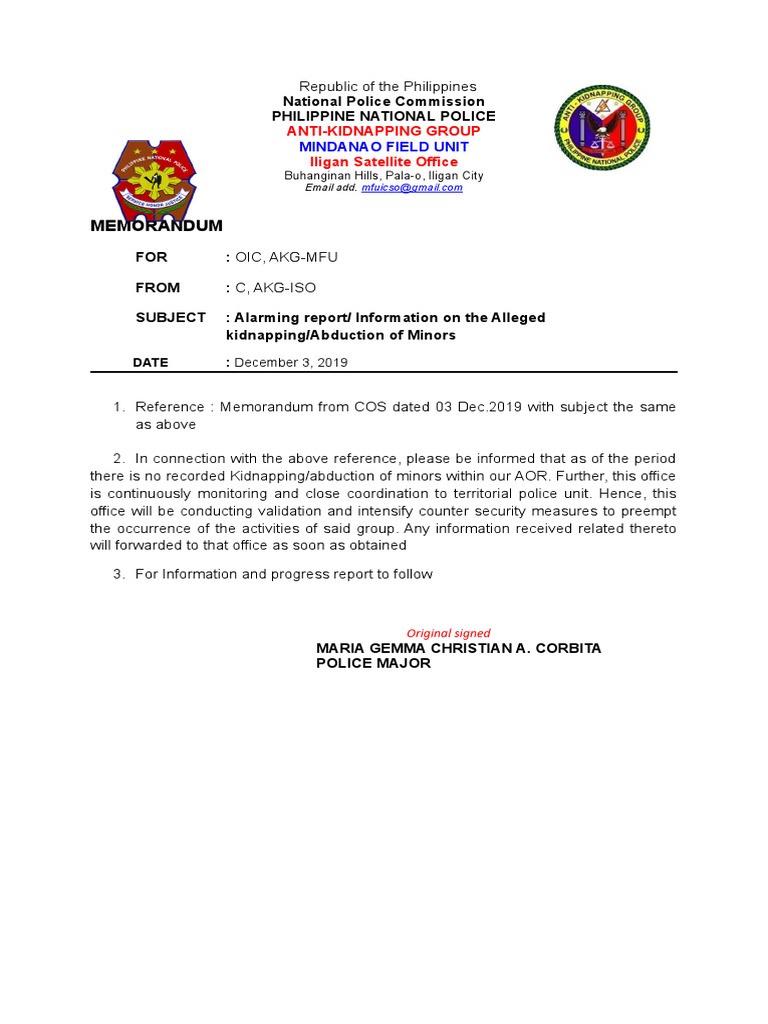 Report on Alleged Minor Kidnapping | PDF