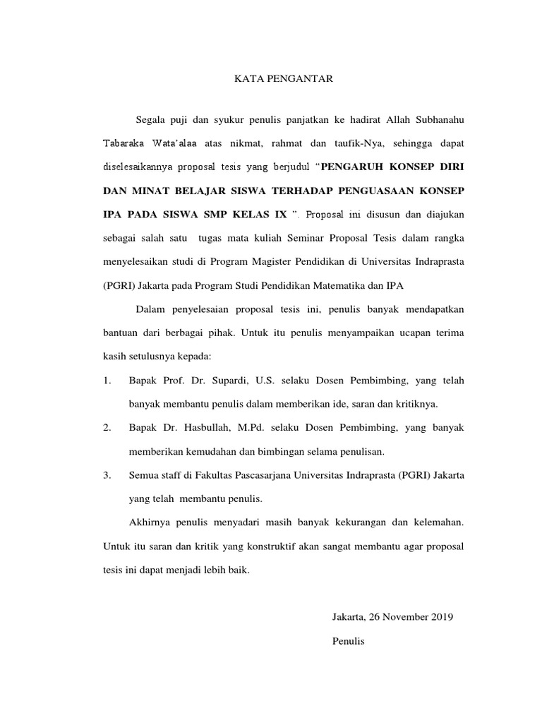 Contoh Kata Pengantar Untuk Proposal Tesis