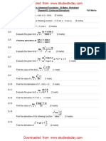 CBSE Class 11 Mathematics Worksheet - Limits and Derivatives