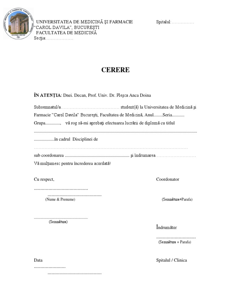 Model Cerere Licenta | PDF