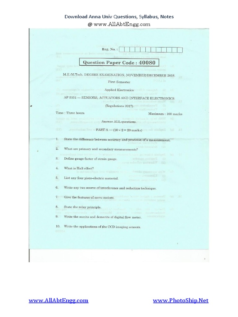 Sensors Actuators and Interface ElectronicsQuestion Paper PDF PDF