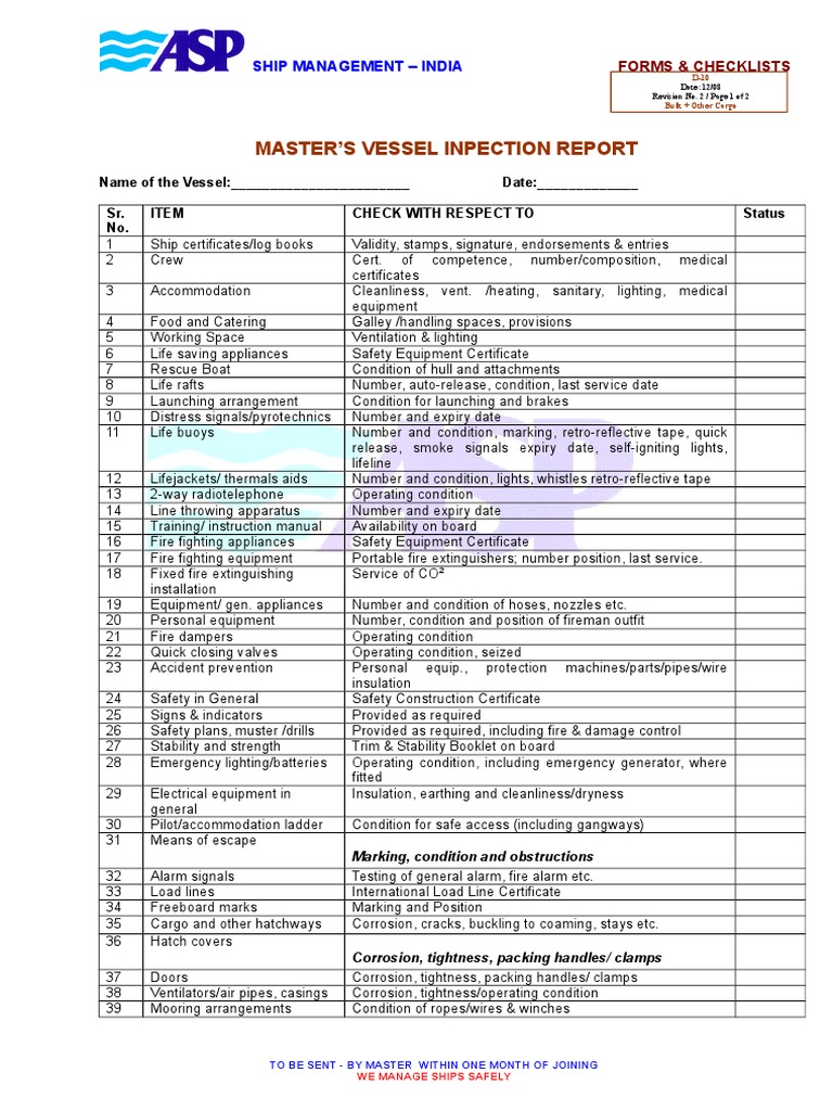 Master's Vessel Inspection Report | PDF | Ships | Navigation