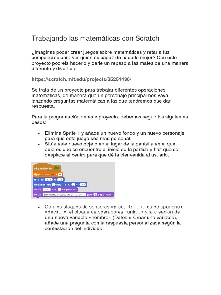 Crear un juego de matemáticas en Scratch | PDF | Scratch (lenguaje de ...