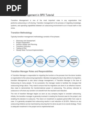 Roles And Responsibilities Of Transition Manager In Bpo