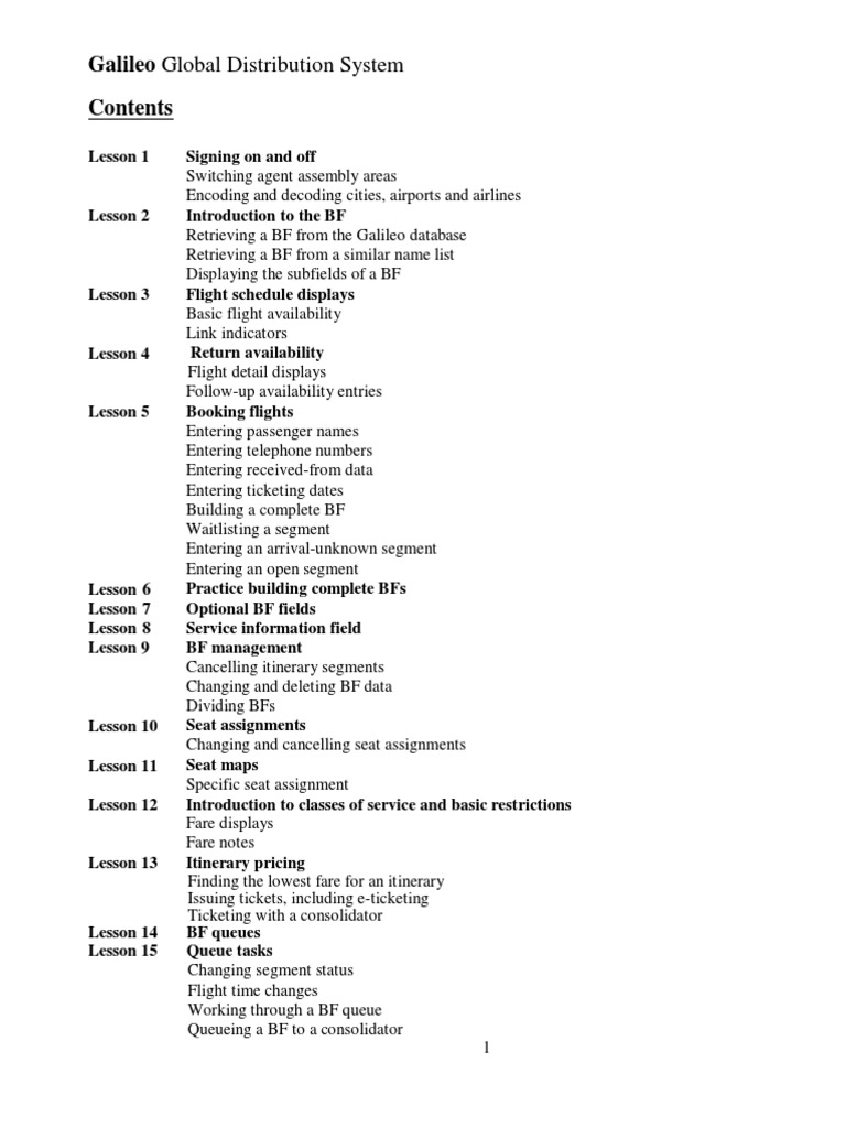 Galileo Global Distribution System 1 PDF Airport Airlines