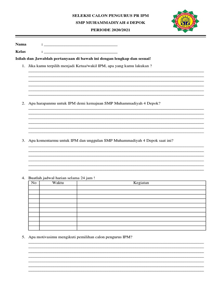 Daftar Pertanyaan Seleksi Ipm