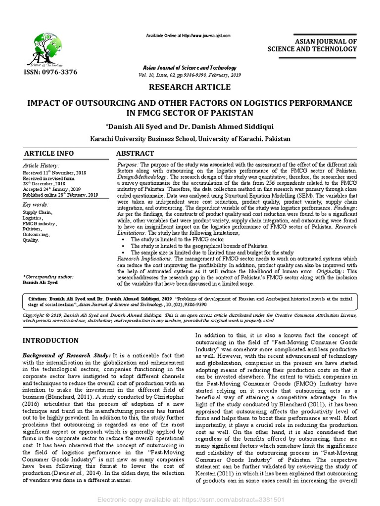 Impact of Outsourcing and Other Factors On Logistics Performance in ...