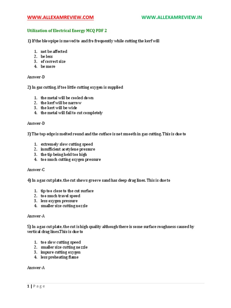 Utilization of Electrical Energy MCQ PDF Download Free PDF Welding
