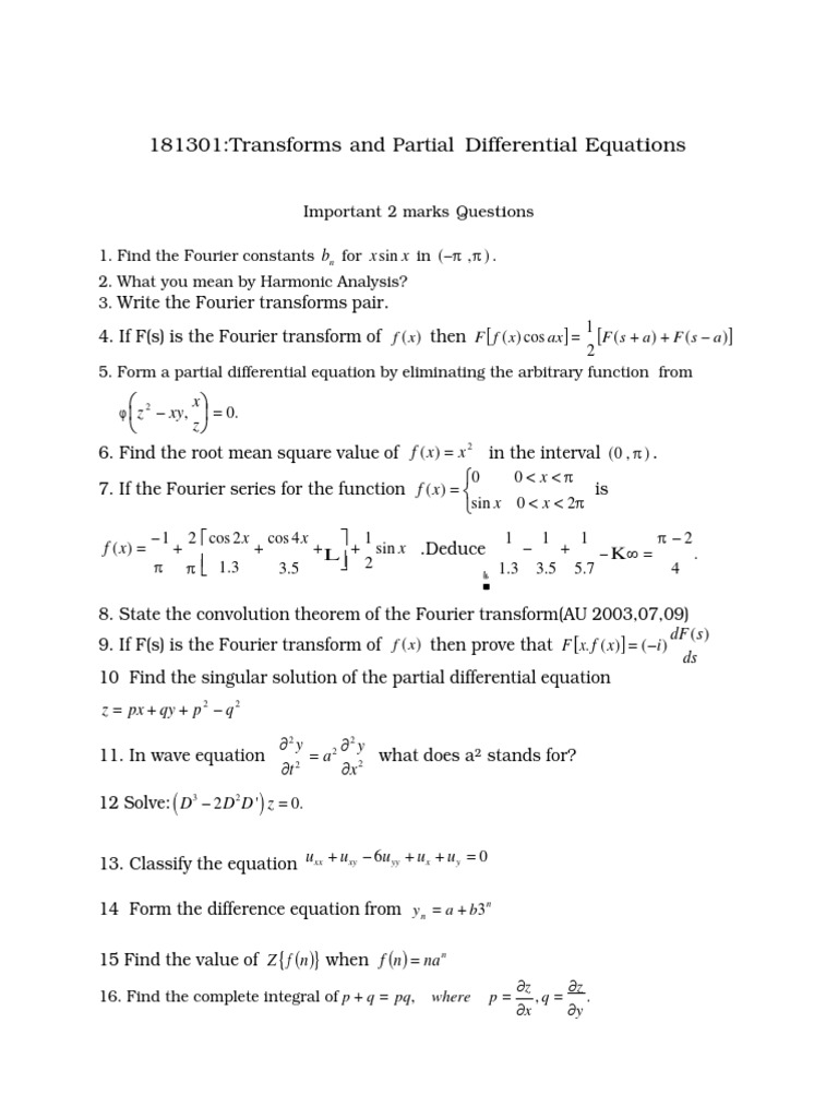 Differential Equations PDF | PDF | Fourier Series | Trigonometric Functions