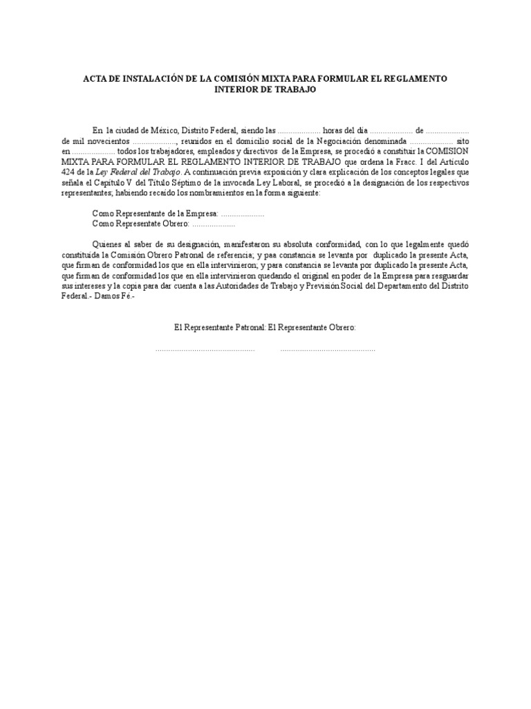 Acta de Comisión Mixta para Reglamento Interior | PDF | Negocios