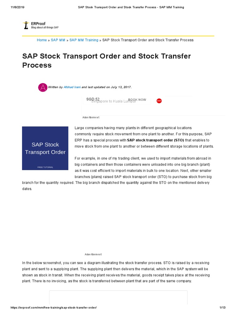 sap stock transport order account assignment