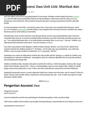 Pengertian Asuransi Jiwa Unit Link Manfaat Dan Implikasinya