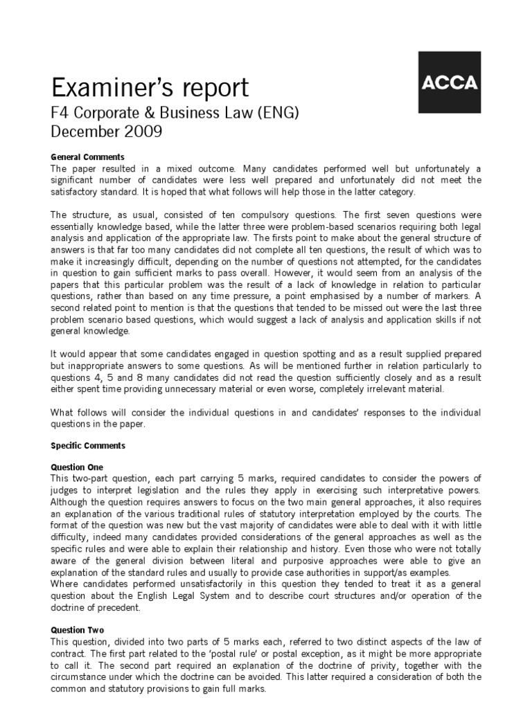 Dec'09 Examiners Report | PDF