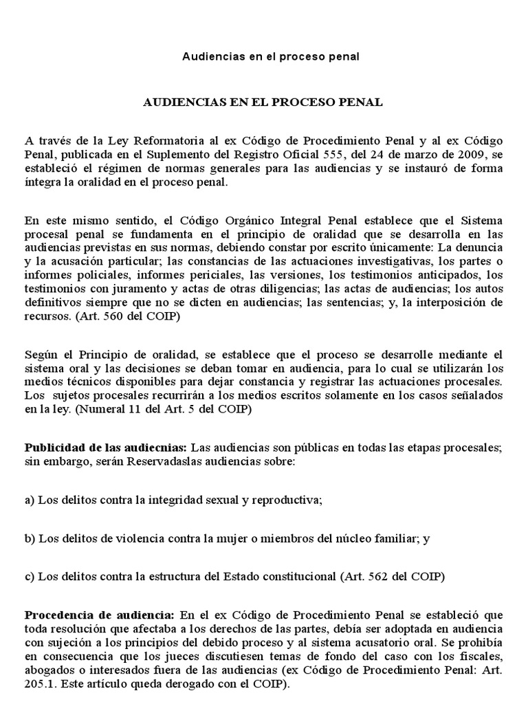Audiencias en el Proceso Penal en Bolivia | PDF | Procedimiento ...