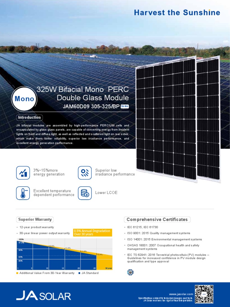 JA Solar Bifacial Module Specifications | PDF | Photovoltaics | Solar Panel