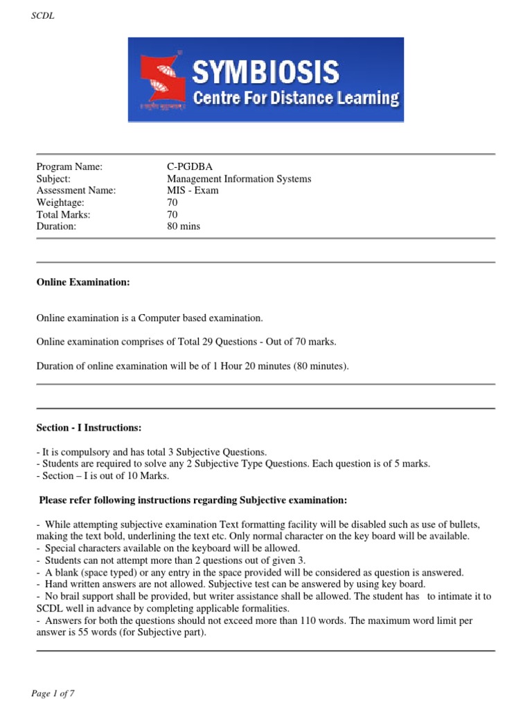 MIS Exam Guidelines and Structure | PDF | Mathematical Model | Test ...