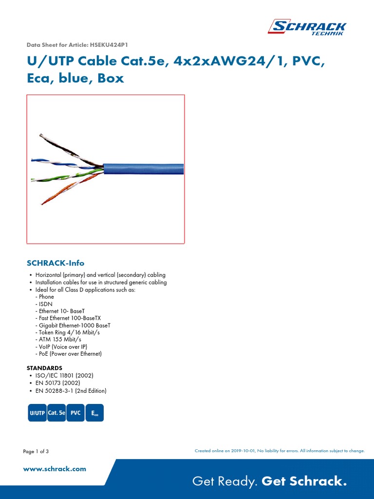 Cat.5e U/UTP Cable Specifications | PDF | Electrical Engineering ...