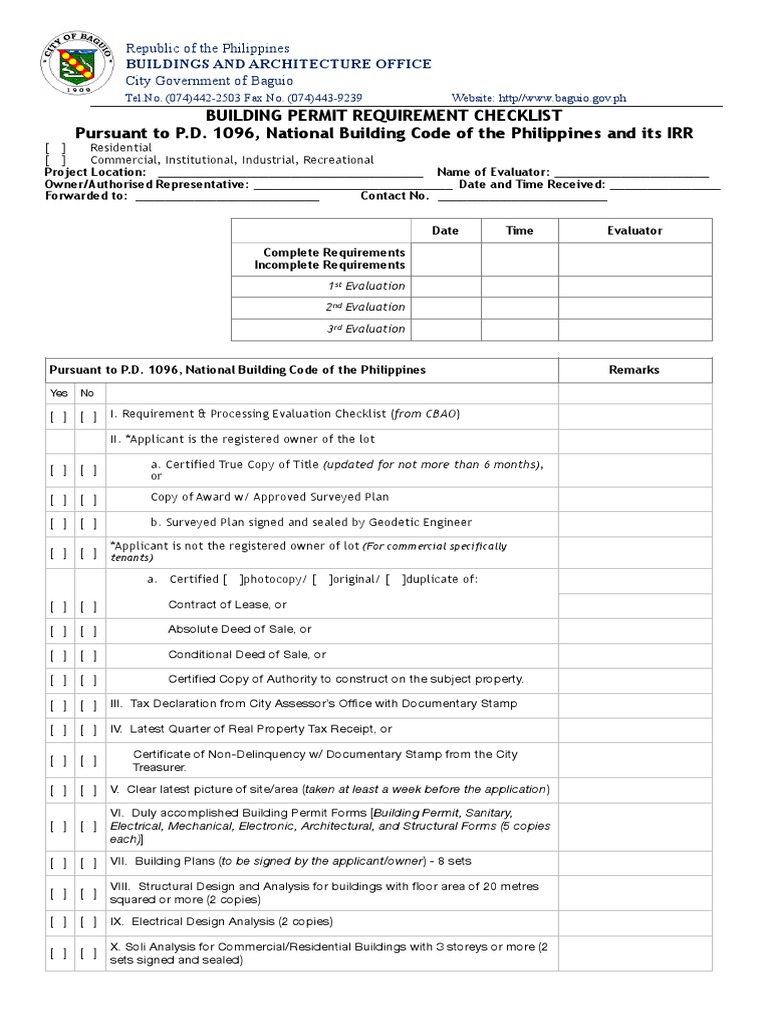 Building Permit Requirement ChecklistBaguio City PDF Real Property