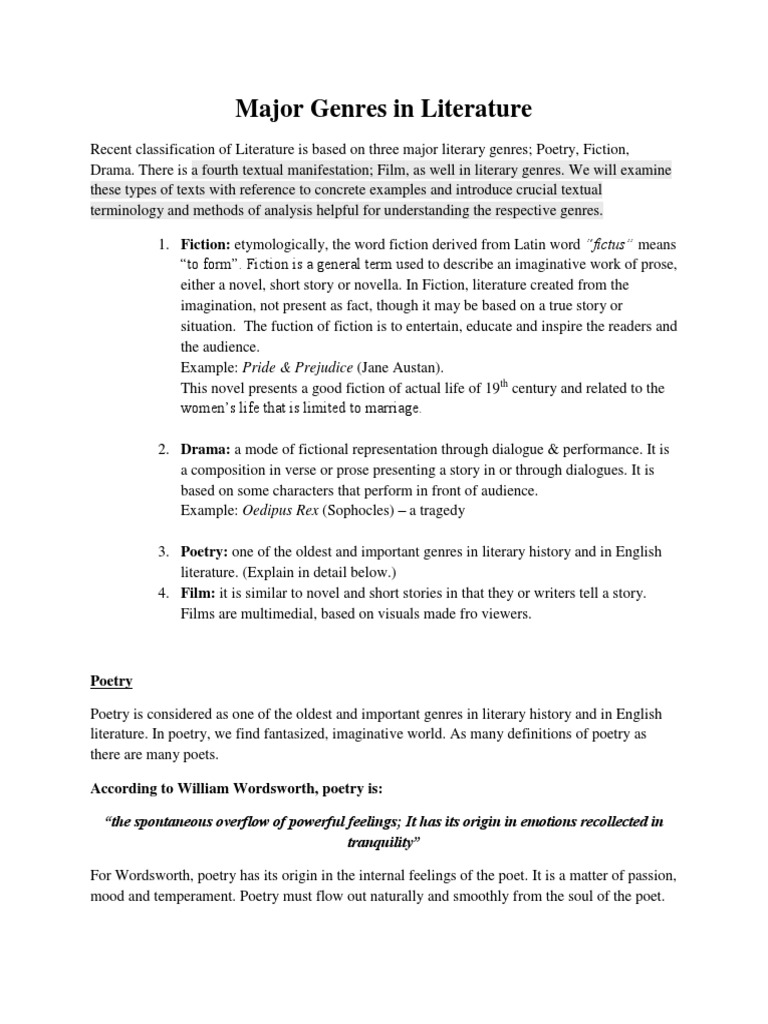 Major Literary Genres Explained | PDF | Poetry | Genre