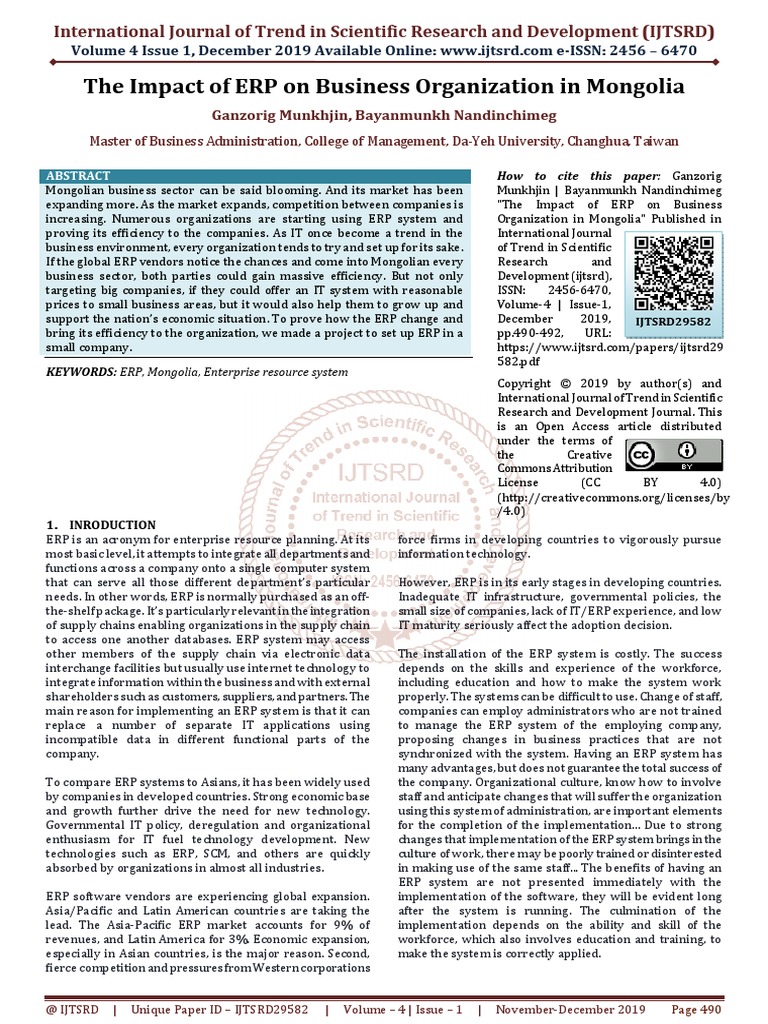 The Impact of ERP On Business Organization in Mongolia | PDF ...
