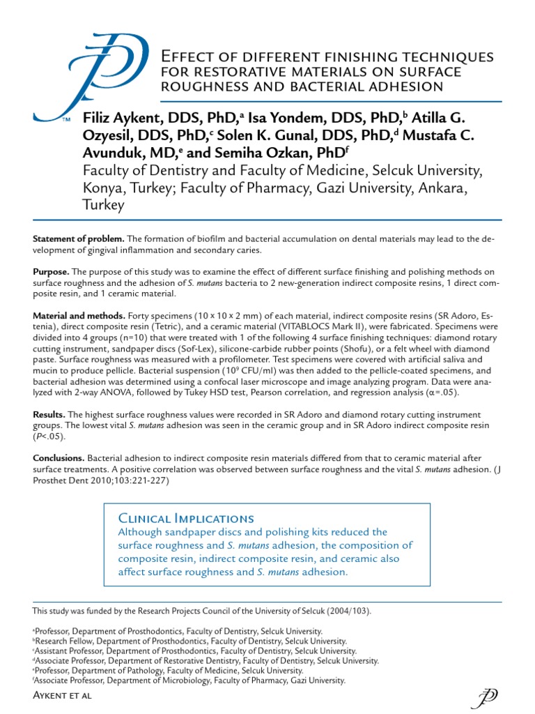 Effect of Different Finishing Techniques For Restorative Materials On
