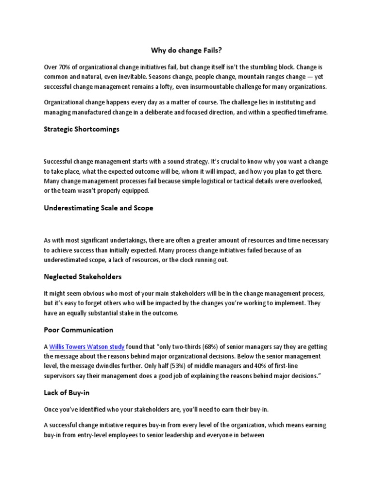 Why Do Change Fails | PDF | Change Management | Leadership