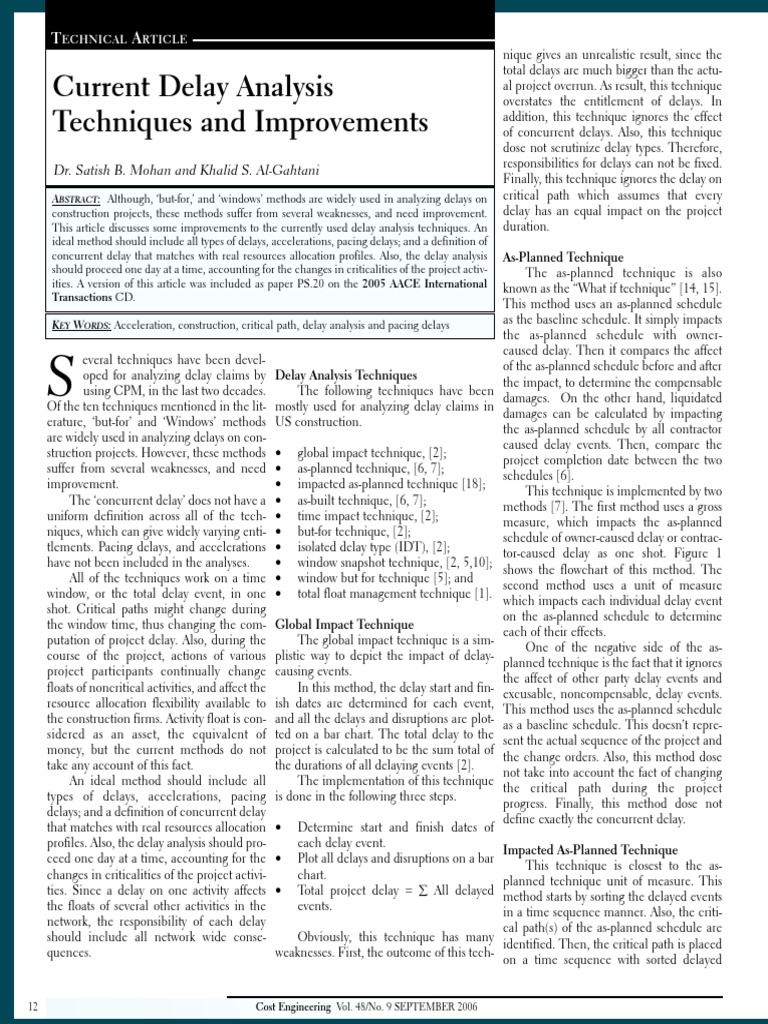 Delay Analysis Techniques Pdf Teaching Mathematics Business