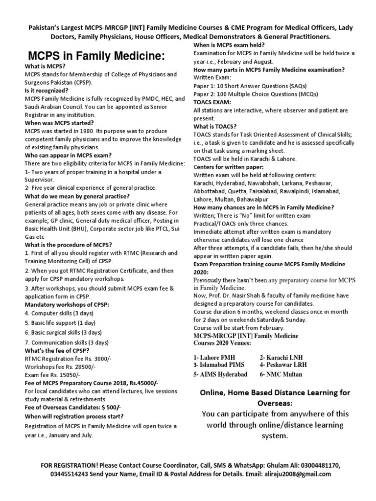 General Infomration MCPS MRCGP in Family Medicine | PDF | General ...
