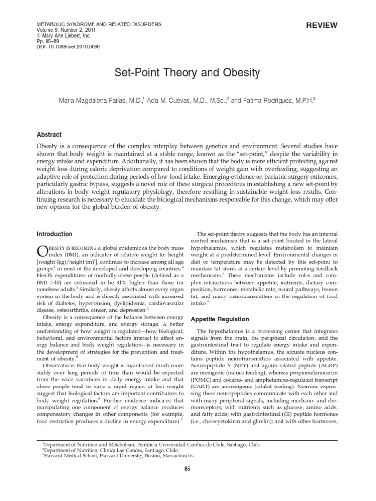 Set-Point Theory in Obesity Management | PDF | Bariatric Surgery | Obesity