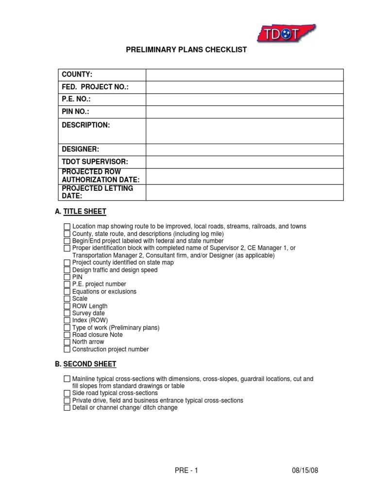 Preliminary Road Plans Checklist | PDF | Road | Drainage