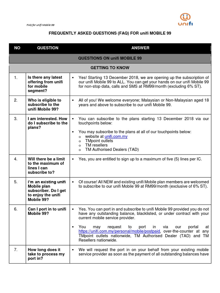 Faq Unifi Mobile 99 Pdf Roaming Credit Card