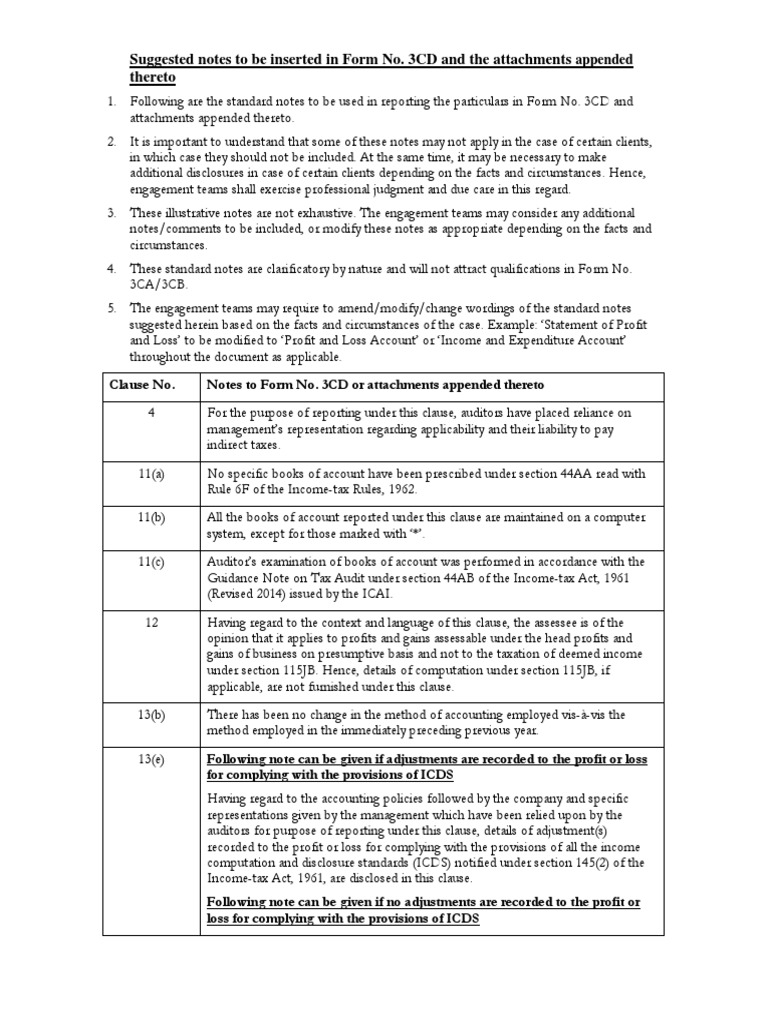 Notes for Form No. 3CD Reporting | PDF | Cheque | Payments