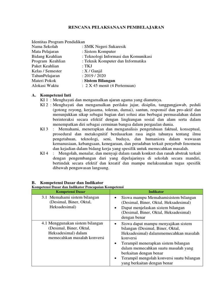 Contoh RPP Sistem Komputer | PDF