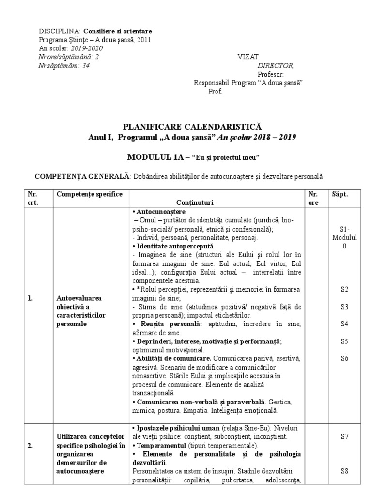 Modulul I Anul Planificare Consiliere | PDF