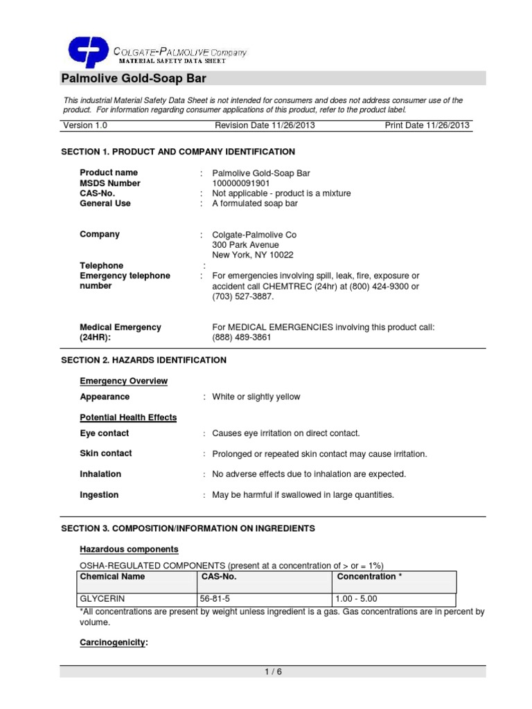Palmolive Gold Soap MSDS Overview | PDF | Firefighter | Occupational ...