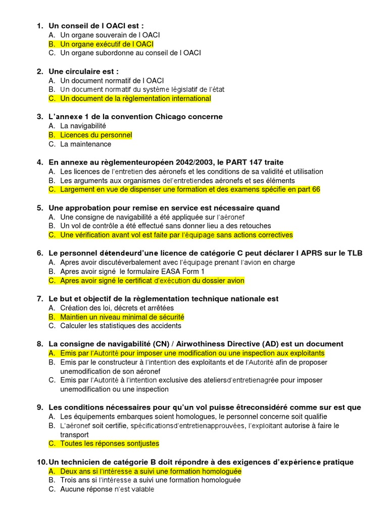 Qcm Reglementation Aviation Aeronautiques