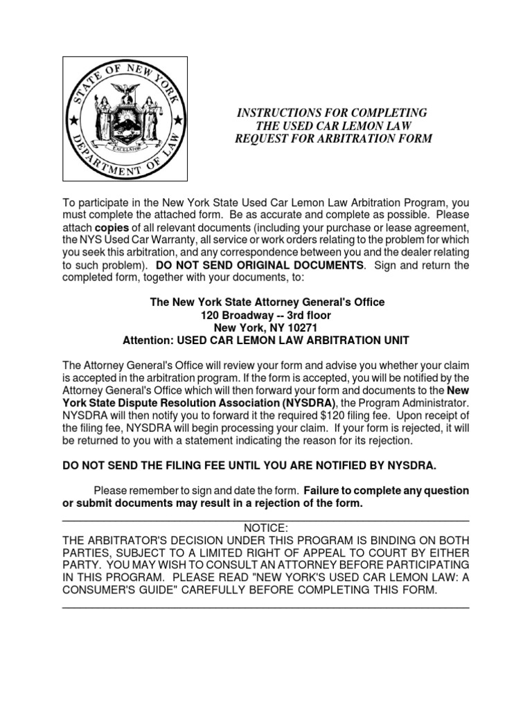 Complete Used Car Lemon Law Form | PDF | Used Car | Common Law